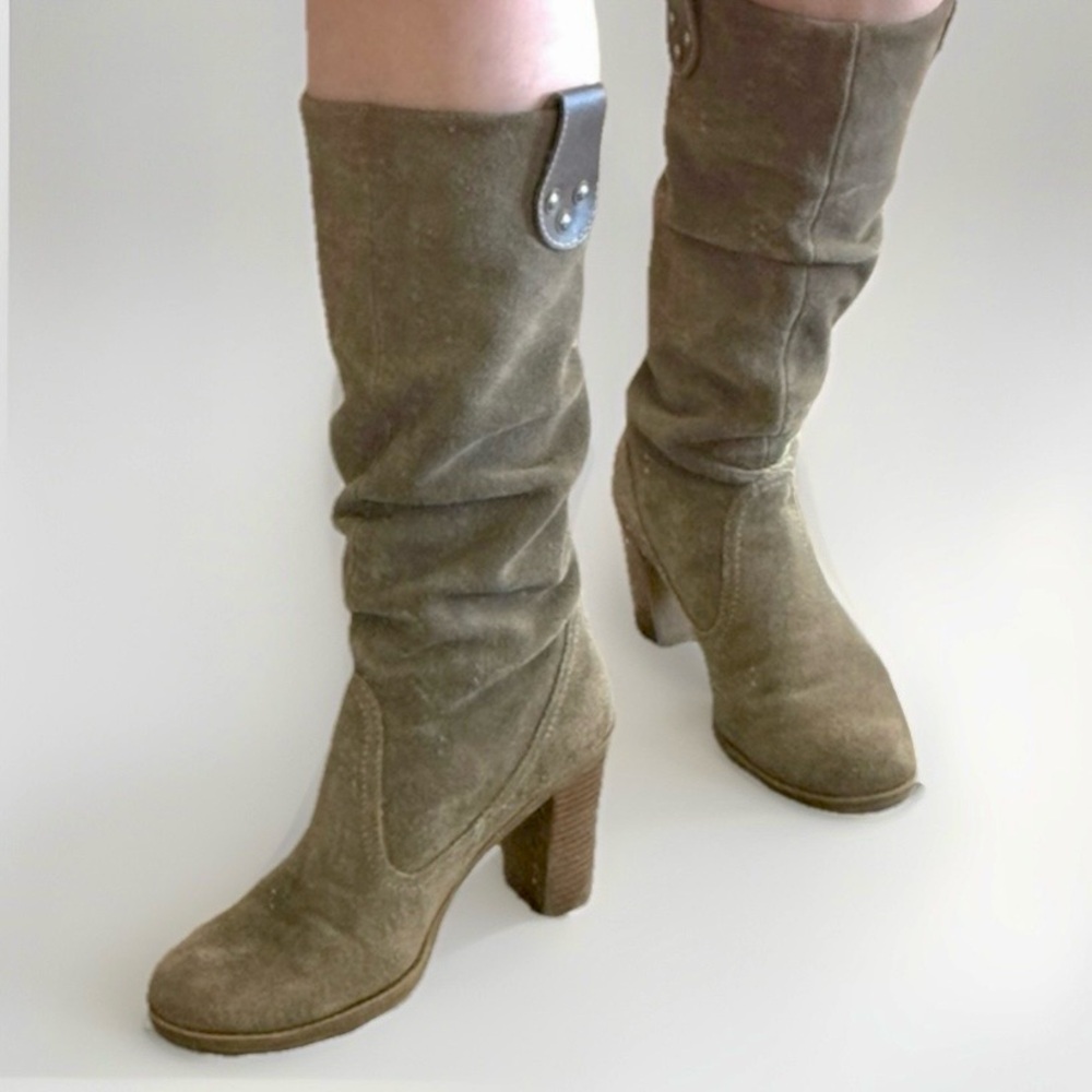 Suede Slouchy Heeled Boots - Steve Madden Olive Grey Sz 7.5 BUNDLE & SAVE!